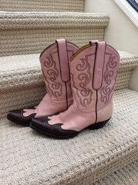 Old Gringo Pink and Brown Leather Western Boots with Embroidered Shaft